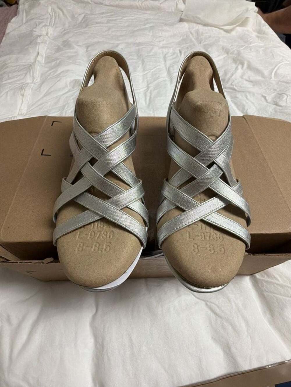 LifeStride Silver Strappy Wedge Sandals Size 8 w